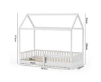 ALFORDSON Kids Bed Frame Wooden Timber Single House Frame Platform Base with Security Rail White