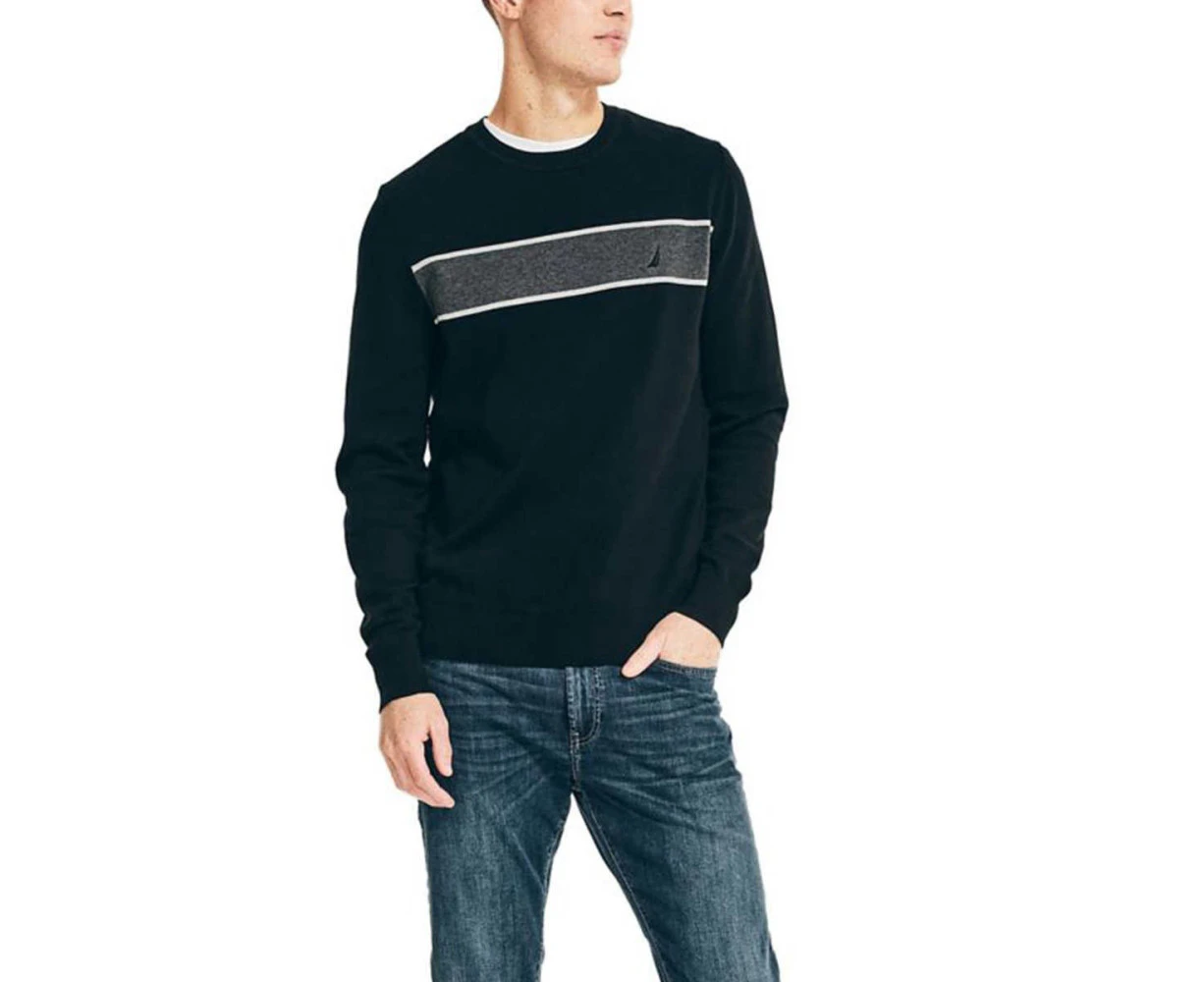 NAUTICA Men's Striped Crew Neck Knit Sweater | Black