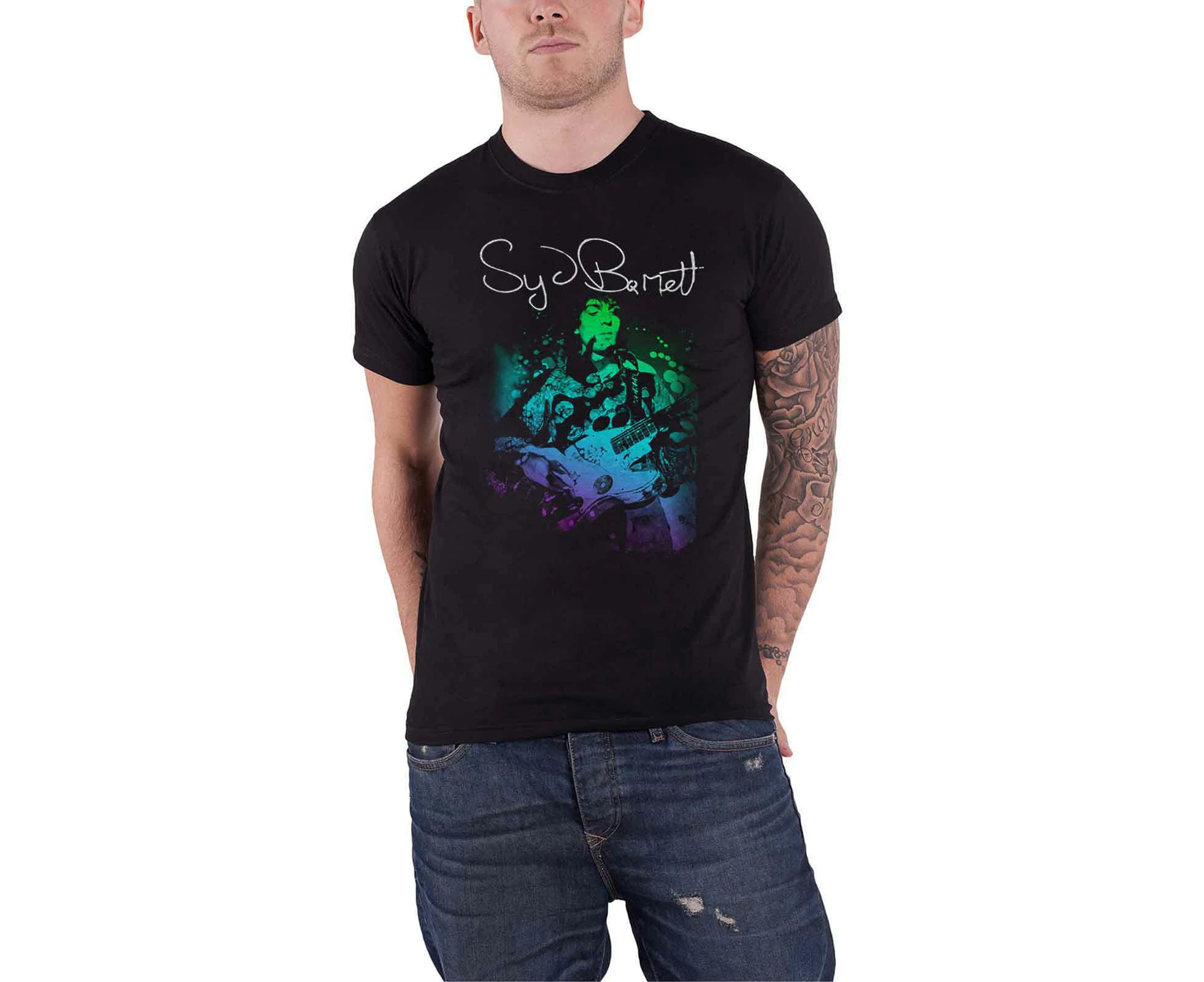 Syd Barrett T Shirt Psychedelic Guitar Logo  Floyd  Official Mens