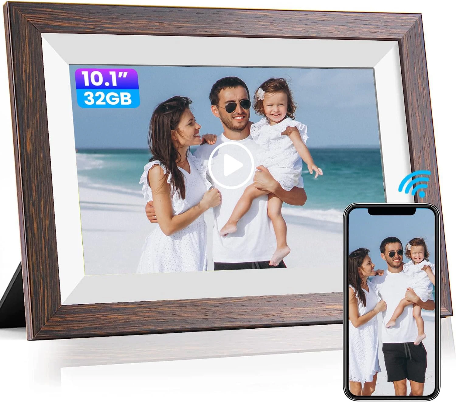 10.1 Inch Smart WiFi Digital Photo Frame with IPS Touch Screen HD Display/16GB Storage Easy Setup to Share Photos or Videos Anywhere via Free Frameo APP