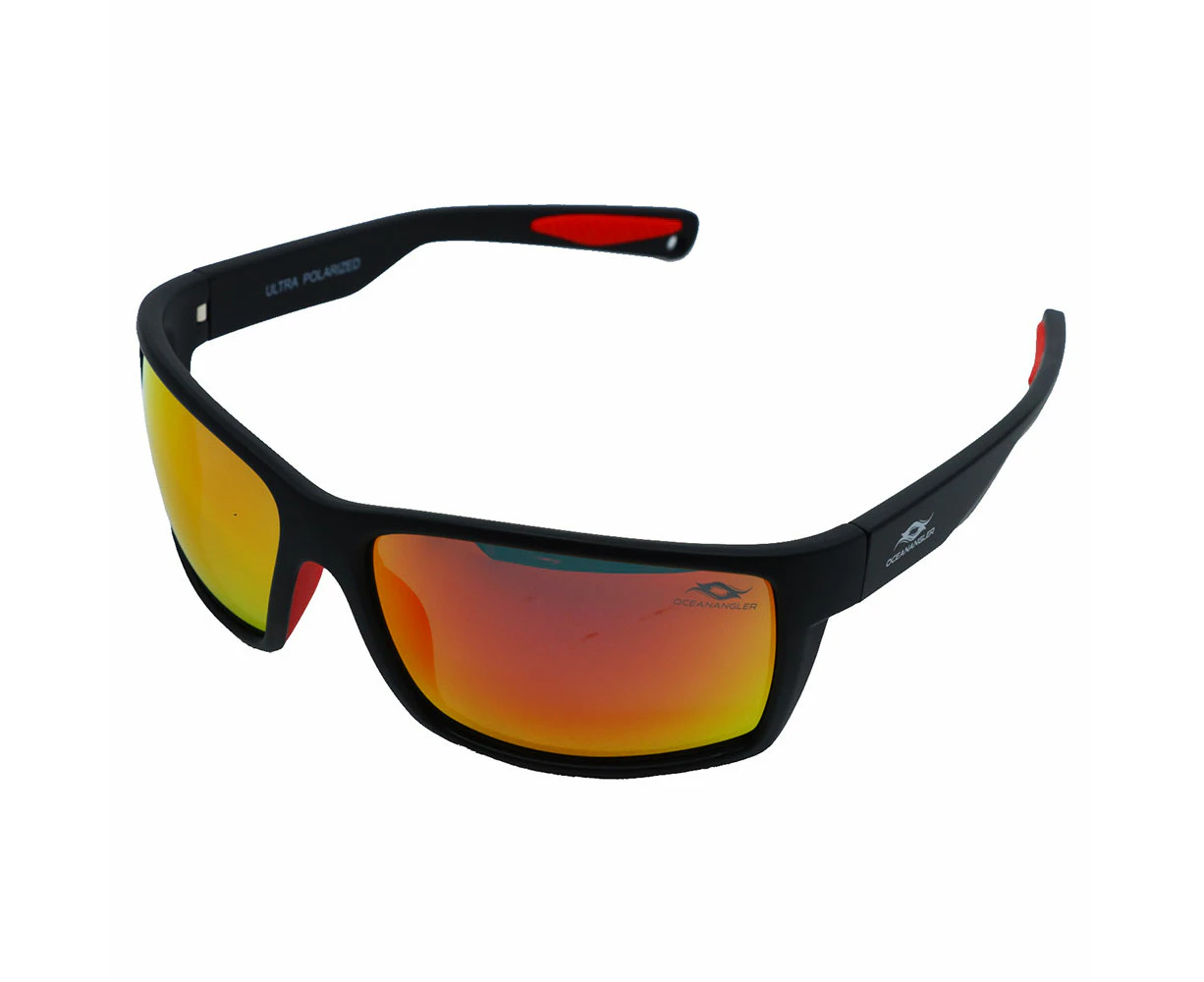 Ocean Angler Premium Polarised Sunglasses Matte Black Frame Red Tip