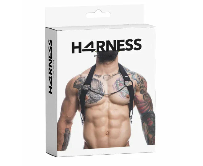 Experience Ultimate Sensory Thrills: Luxebond Black Chain Harness Model H4rness L/xl Unisex Bondage Accessory For Neck And Back Play In Sultry Black