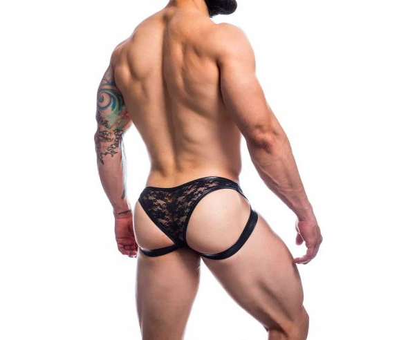 C4m Lace Jockstrap Capri Black X Large Men's Lace Lingerie Thong 001 For Men Embroidered Sensuality Sophisticated Black