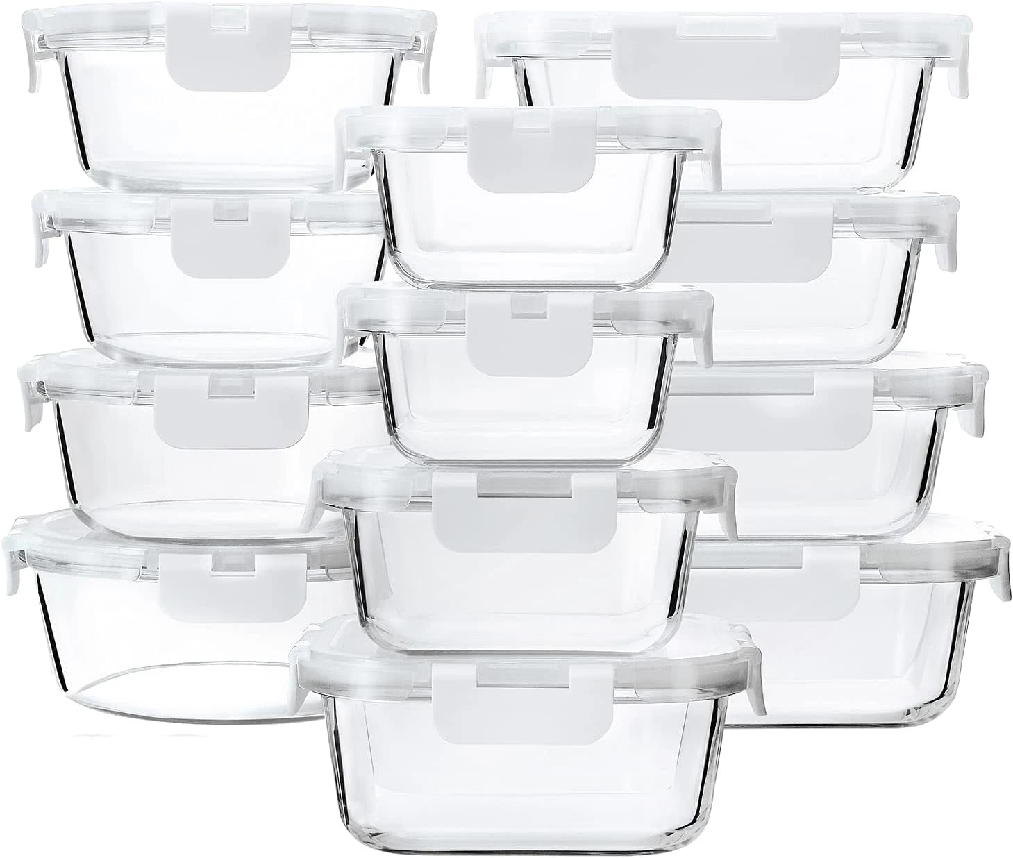 12 Pack Large Glass BPA Free  Airtight  Food Storage Containers Set with Upgraded Snap Locking Lids