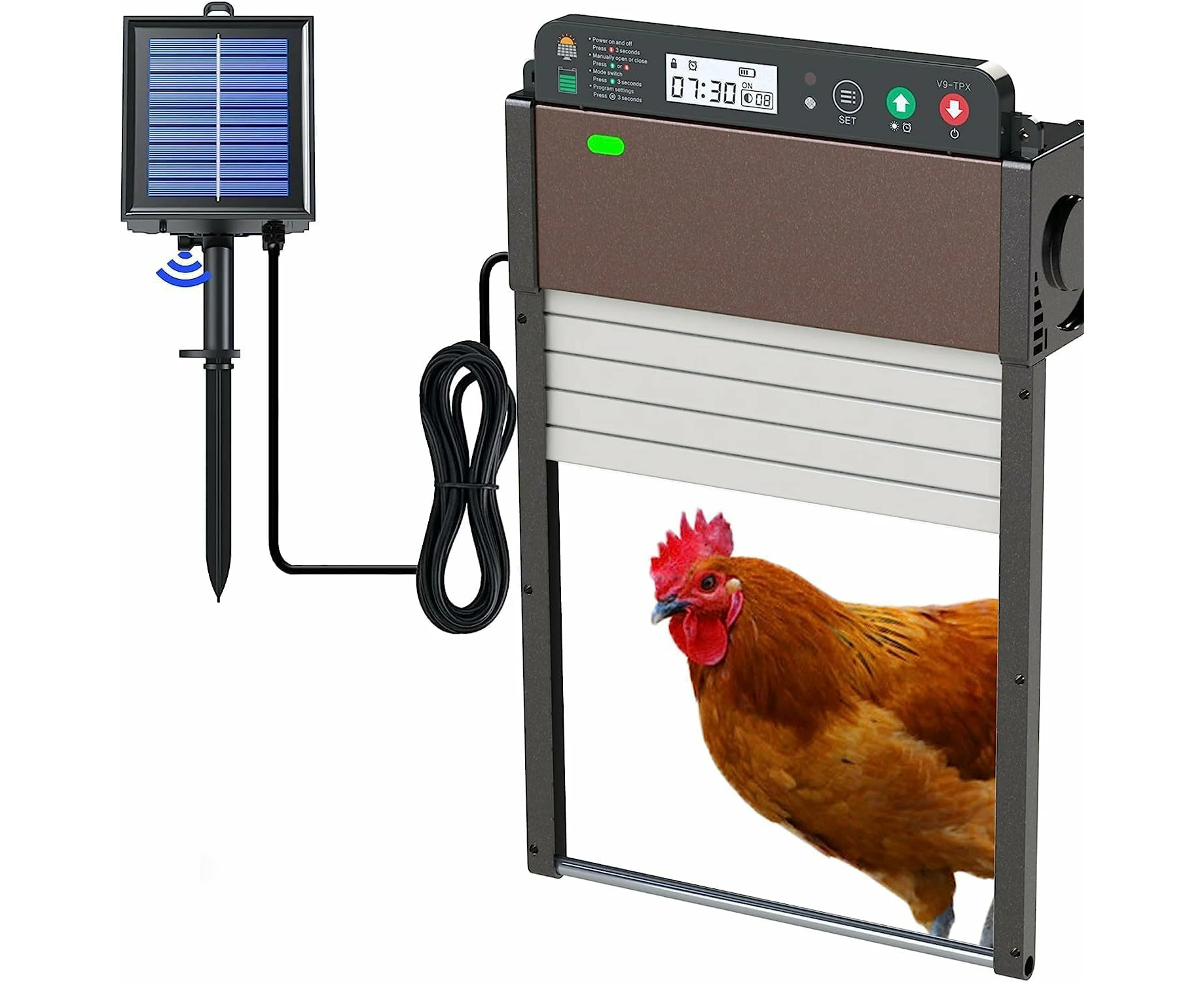 Automatic Chicken Coop Door Solar Powered Chicken Coop Door Opener with Timer & Light Sensor Chicken Coop Accessories with Remote Multi Mode