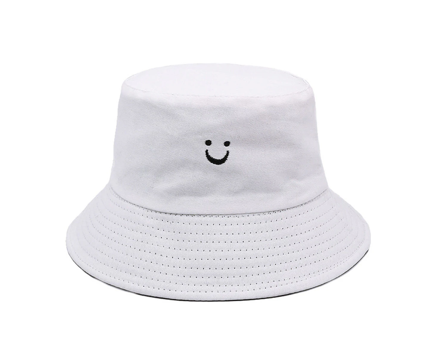 Bucket Hats, Unisex Cotton Smile Face Embroidery, Reversible Travel Beach Sun Hats