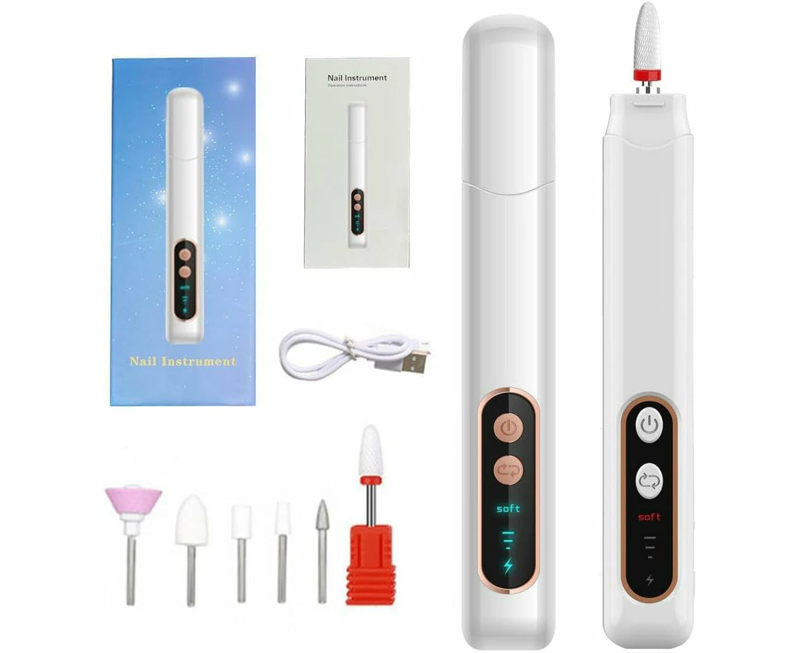 Electric Nail Drill Kit,Portable USB Electric Nail Drill Rechargeable Nail Drill Professional for Acrylic Gel Nails Pedicure Kit with Nail Drill Bits