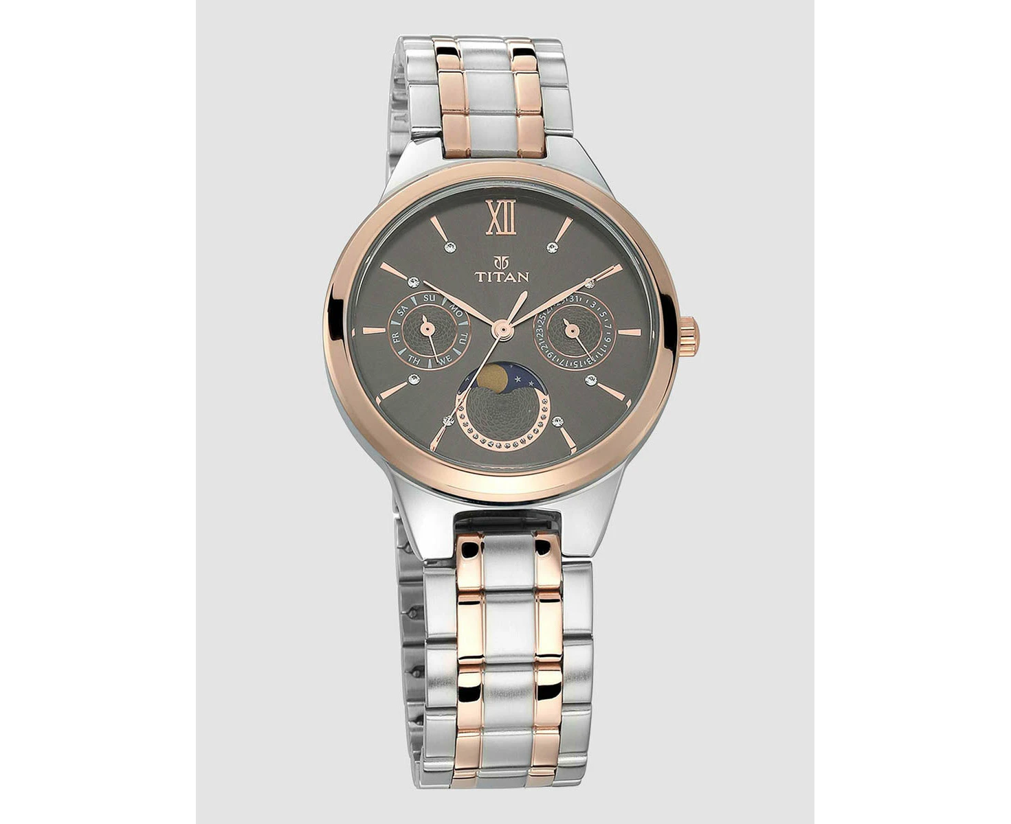 Titan Women's Elegance Moonphase Two-Tone Anthracite Dial Watch