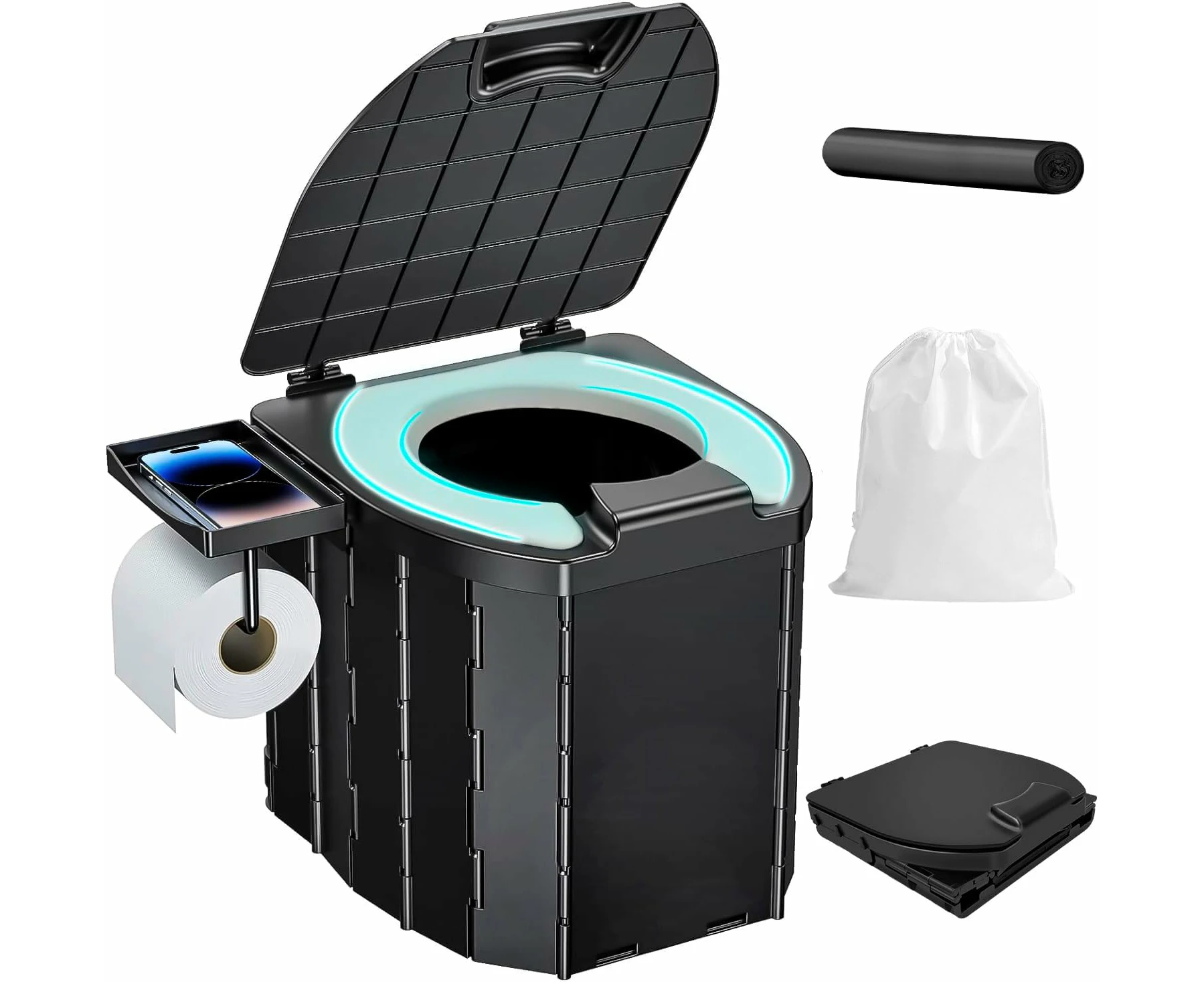 Portable Toilet for Camping Portable Folding Toilet Porta Potty with Lid Travel Toilet Commode Bucket Toilet for Indoor,Outdoor and Emergency Use