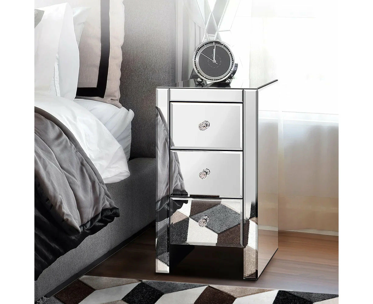 Mirrored Nightstand Drawers - Ainsley-3D Silver