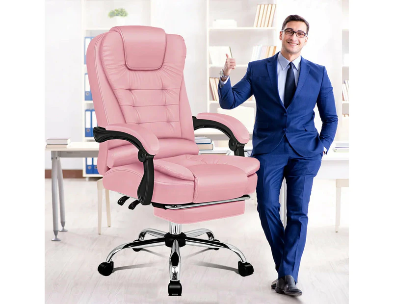 Executive Gaming Chair Footrest Pu Leather - Earl Pink