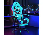 Rgb Led Massage Gaming Chair Footrest - Black-Cyan