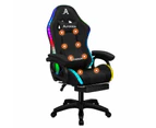 Rgb Led Massage Gaming Chair Footrest - Fabric Black