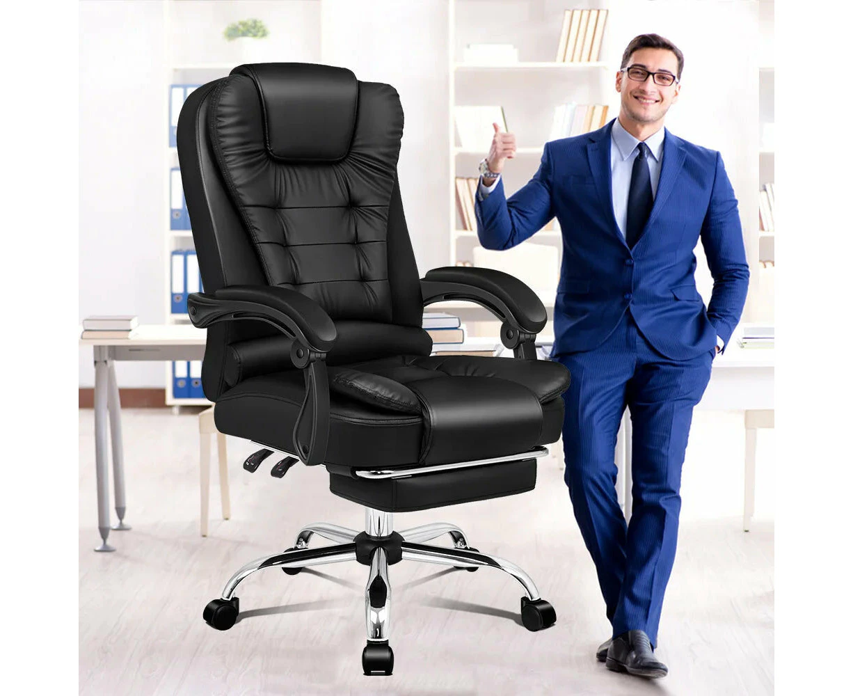 Executive Gaming Chair Footrest Pu Leather - Earl Black