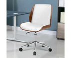 Wooden Office Chair Pu Leather Seat - Renzo - White