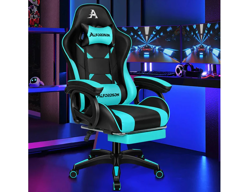 Racing Massage Gaming Chair Footrest - Cyan