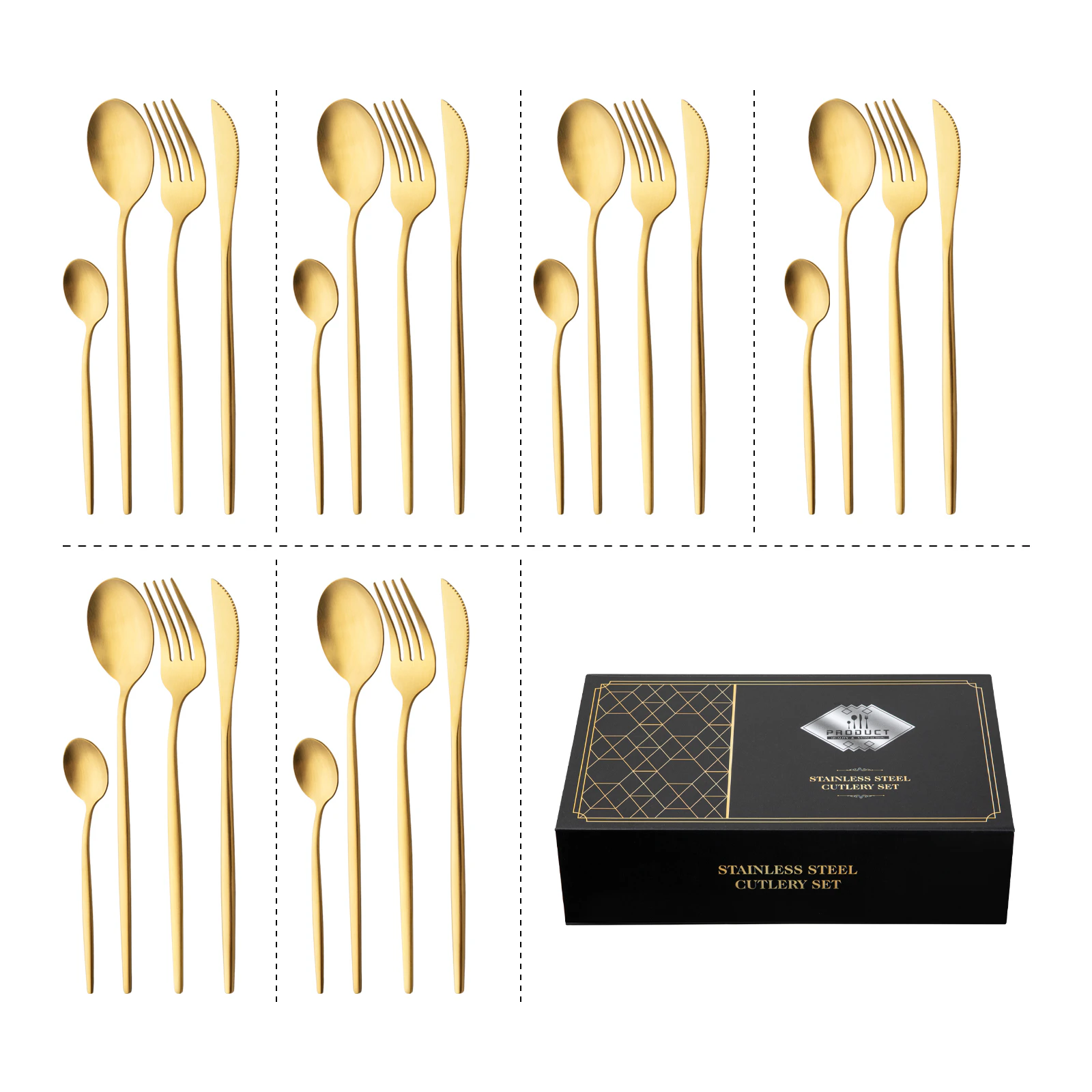 Kitchen Cutlery set 24pcs Dining Tableware Party Supplies Stainless Steel Cutlery Brushed Gold