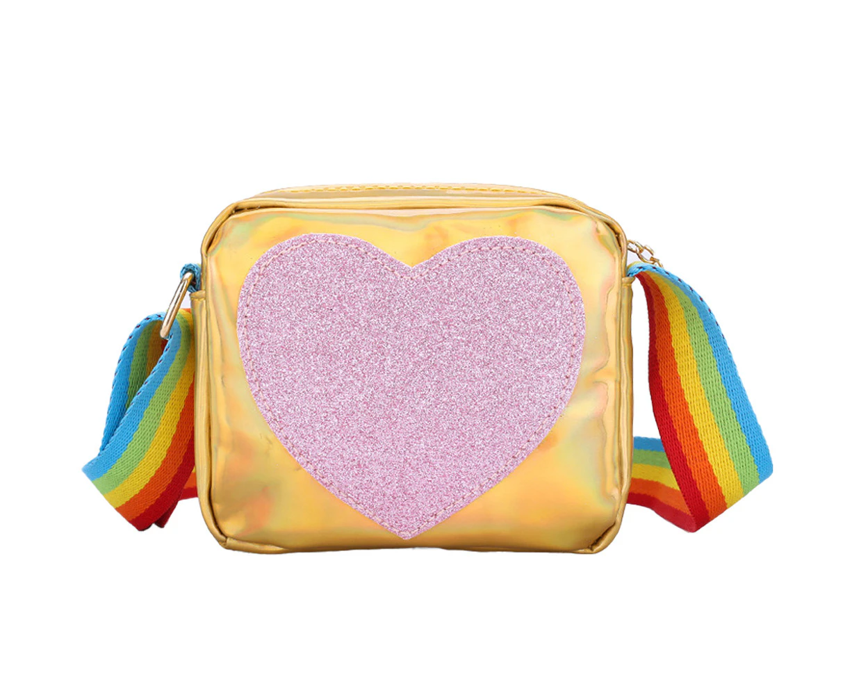 Rainbow Ribbon Child Shoulder Bag Cross-Body Bag For Little Girl,Gold