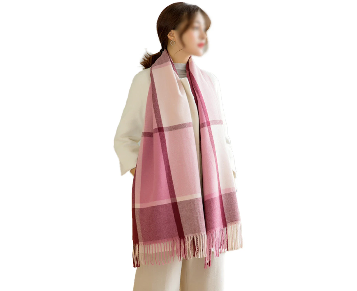 Super Soft Classic Cashmere Feel Winter Scarf,280G Checked Pink