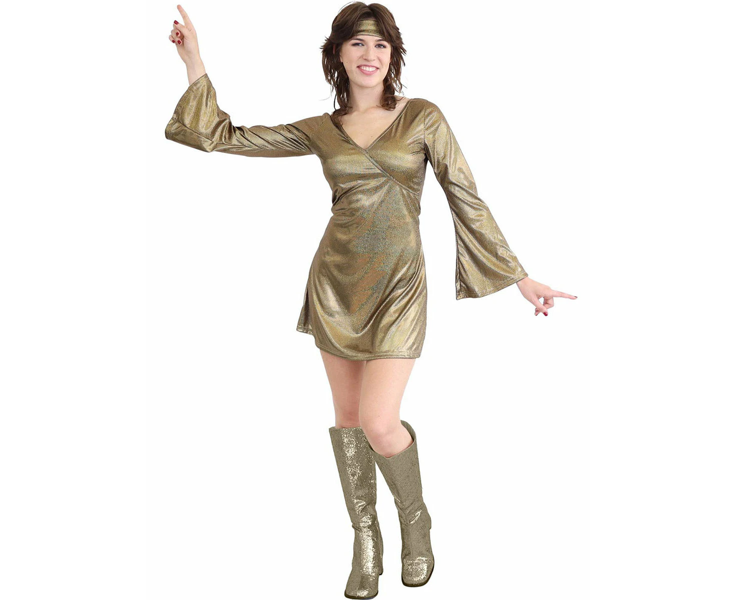 Womens Golden 1970s Disco Dancer Costume