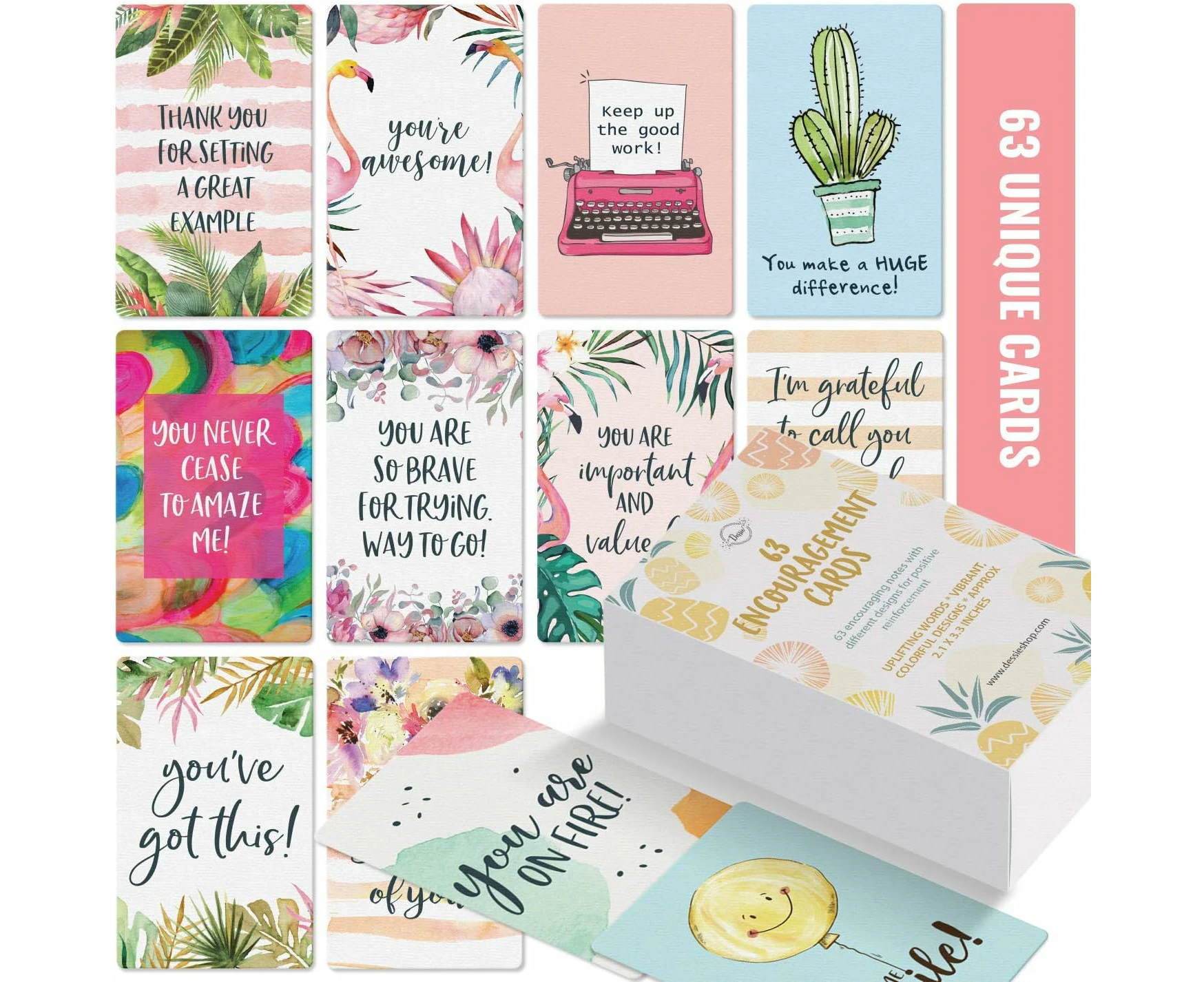 Dessie® 63 Motivational Cards with Unique Designs and Words of Encouragement, 2.1” x3.3”