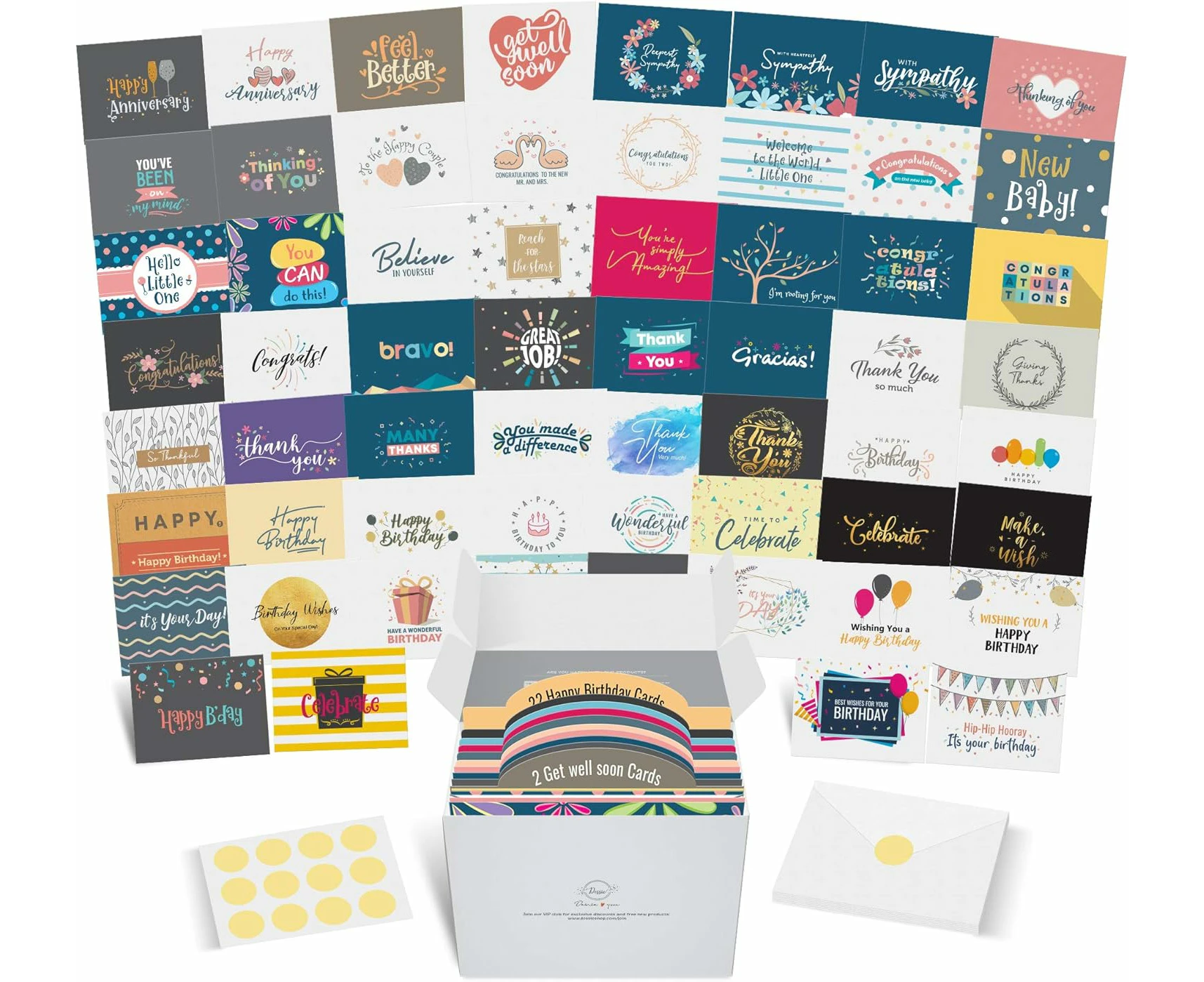 Dessie® 60 All Occasion Greeting Cards Assortment Box Variety Pack with Envelopes 5” x 7”