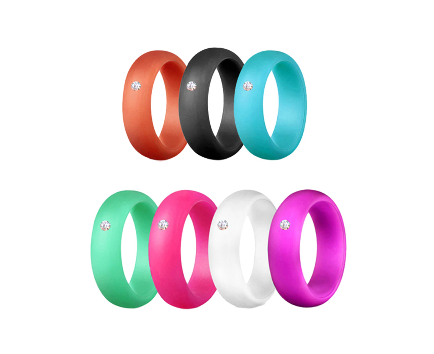 7 Packs Silicone Wedding Ring for Women Rubber Wedding Band Sets Thin Silicone Stacking Rings with Zircon Inlay 5.5mm Wide Size 6-10