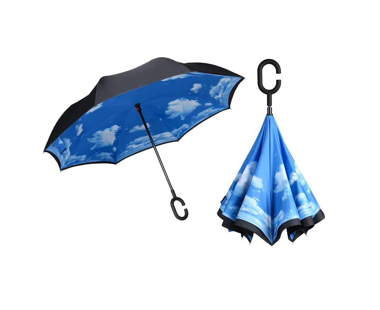 Inverted Umbrella, Windproof Umbrella, Reverse Umbrella With C-Shaped Handle, Self Standing, Double Layer, Protects Against