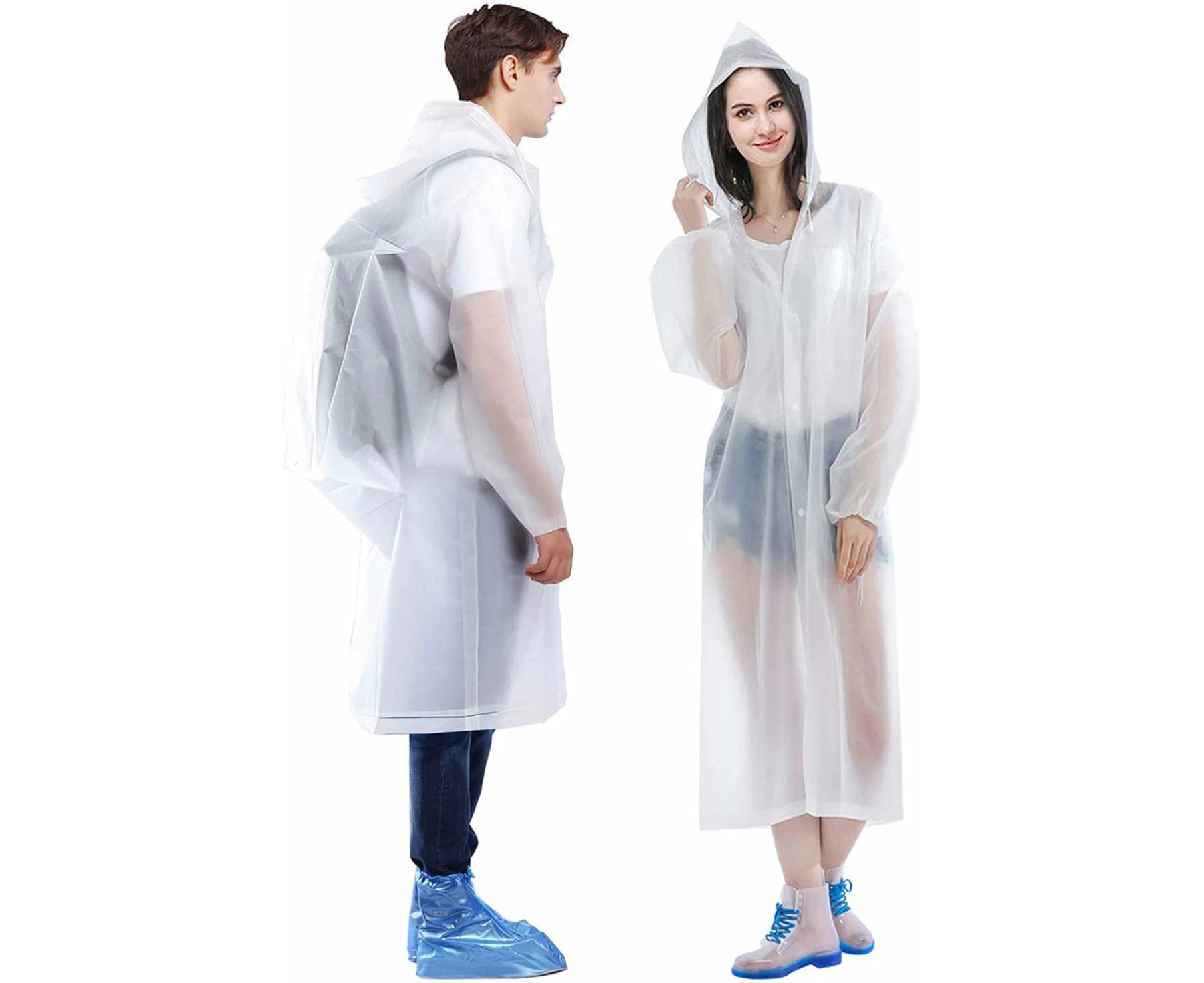 Raincoat, [2 Pack] Portable Eva Rain Coats Reusable Rain Poncho With Hood And Elastic Cuff Sleeves,A-White