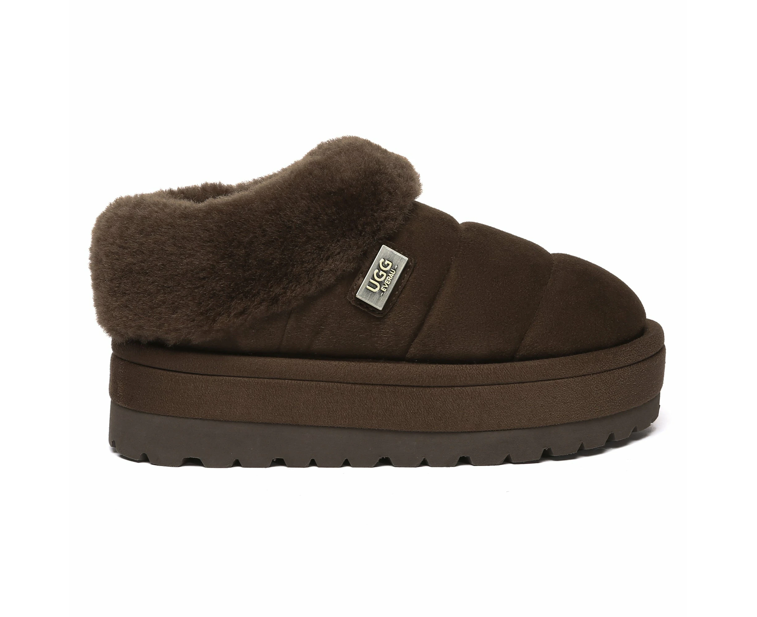 UGG Puffer Ankle Platform Slippers - Chocolate