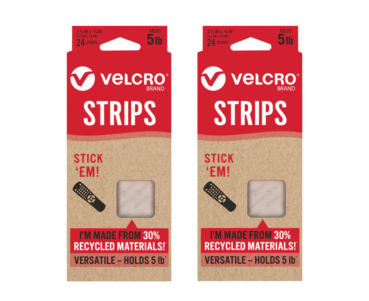 48pc Velcro Eco Collection Hook and Loop Stick'em Strips 6.3cm x 1.9cm