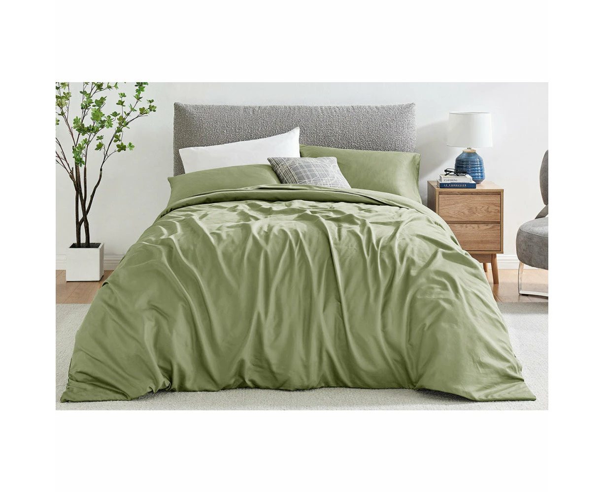 1200TC Cotton Quilt Cover Set Oiled Green - Double