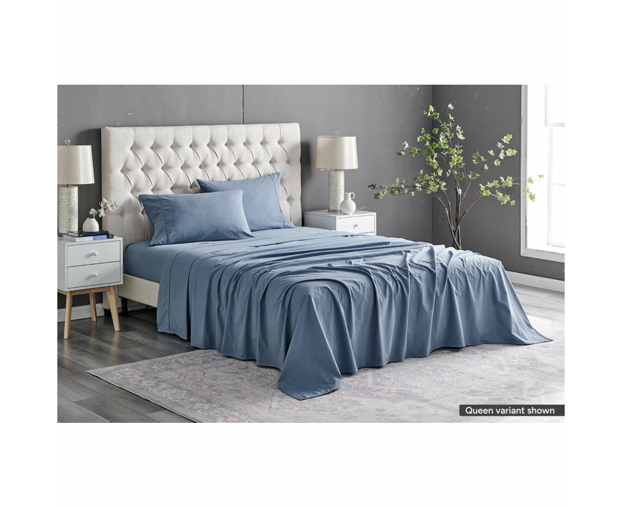 Sydney Stonewash Cotton Bed Sheet Set Citadel Blue - Double