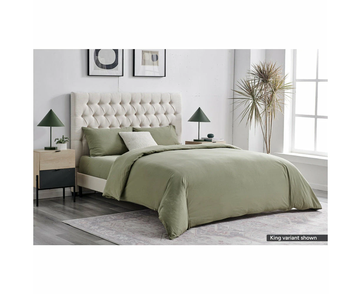 Sydney Stonewash Quilt Cover Set Oil Green - Queen