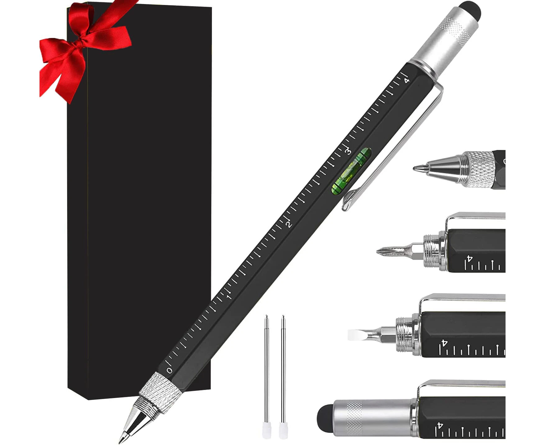 Gifts for Men, 6 in 1 Multitool Pen Set - Touchscreen Stylus, Ruler, Level, Screwdriver Set, Ballpoint Pen - Birthday Gifts for Him, Dad, Husband, Grandpa,