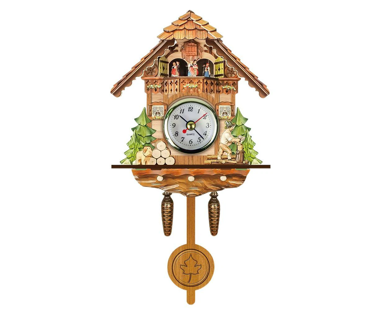 Cuckoo Clock Antique Wooden Cuckoo Birdhouse Wall Clock Home Decor Hanging Cuckoo Clock Auto Swing Bell Pendulum Home Decor