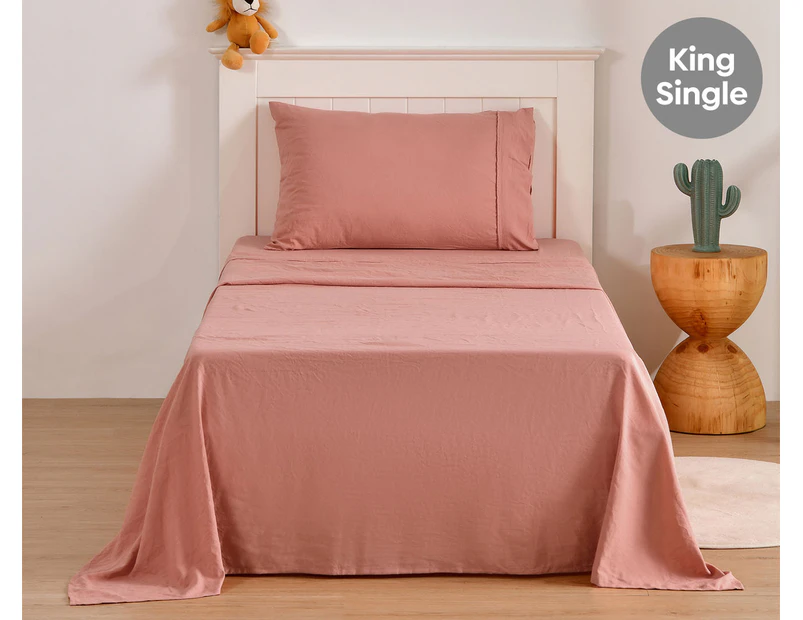 Daniel Brighton Kids Micro Luxe King Single Bed Sheet Set - Pink Clay