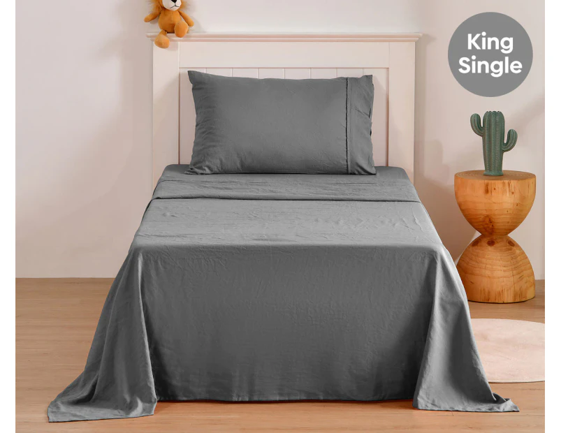 Daniel Brighton Kids Micro Luxe King Single Bed Sheet Set - Charcoal