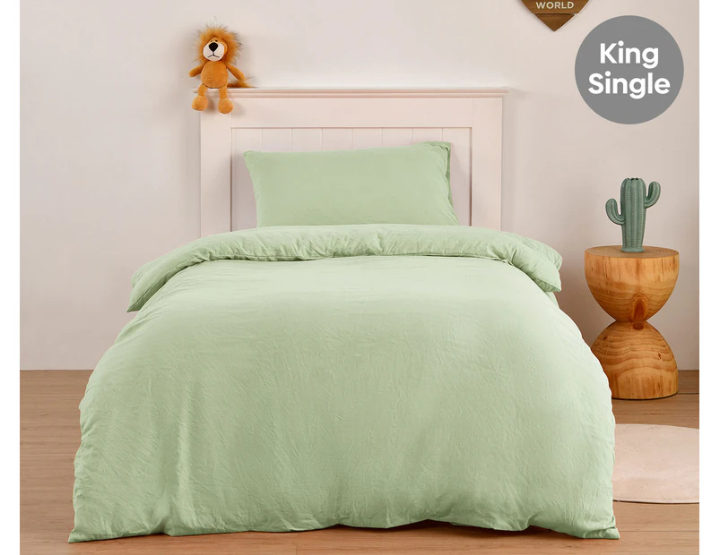 Daniel Brighton Kids Micro Luxe King Single Bed Quilt Cover Set - Sage