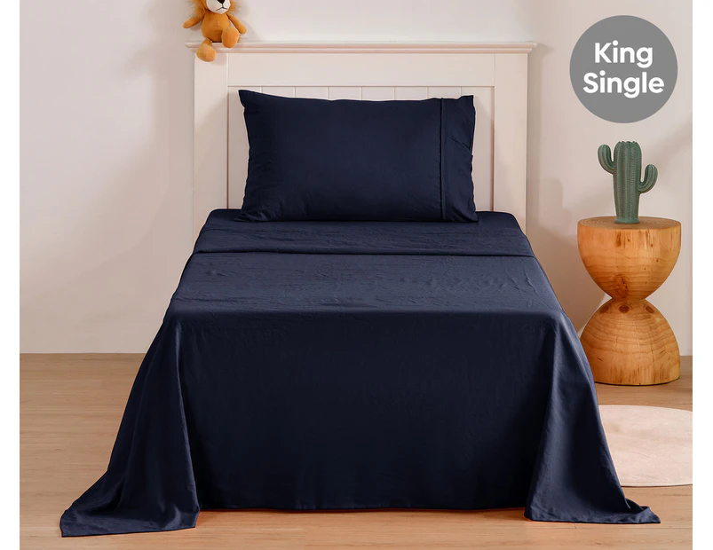 Daniel Brighton Kids Micro Luxe King Single Bed Sheet Set - Navy