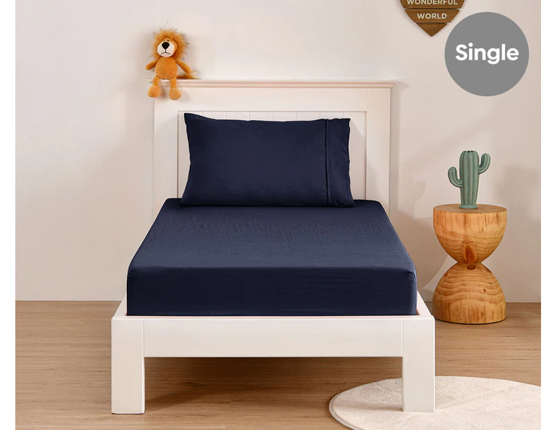 Daniel Brighton Kids Micro Luxe Single Bed Combo Fitted Sheet Set - Navy