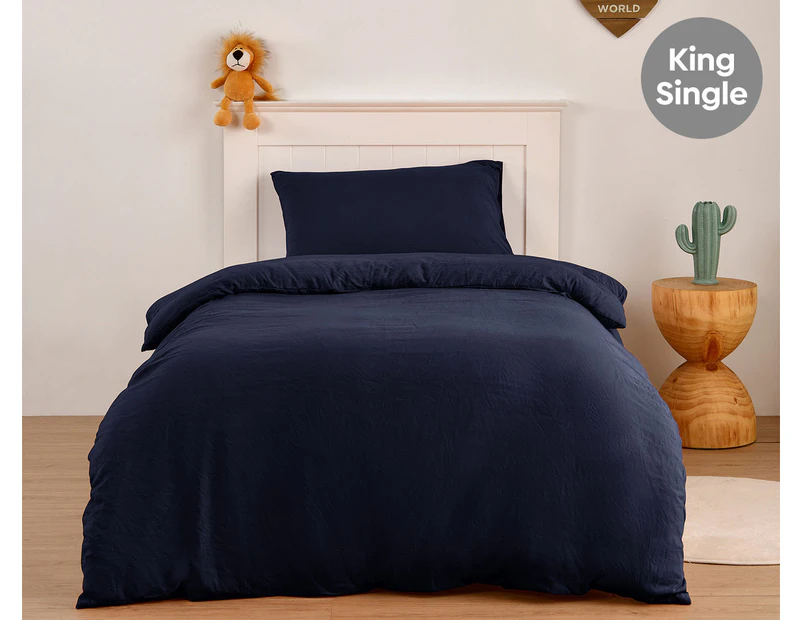 Daniel Brighton Kids Micro Luxe King Single Bed Quilt Cover Set - Navy