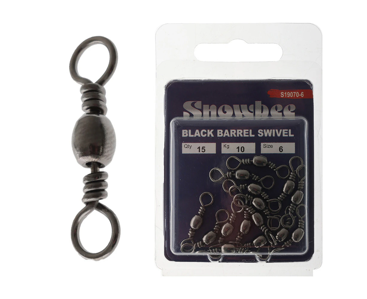 Snowbee Black Barrel Swivels Size 6 10kg Qty 15