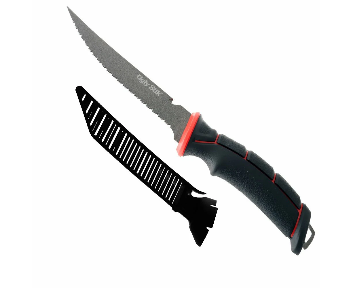 Ugly Stik Tuff Grip Serrated Knife with Sheath 18cm