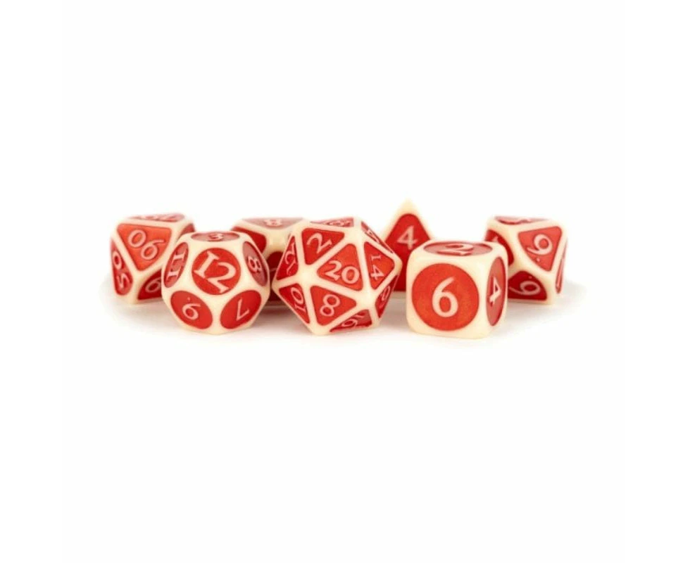 Dice - Acrylic Polyhedral - Ivory/Red Enamel (MDG)