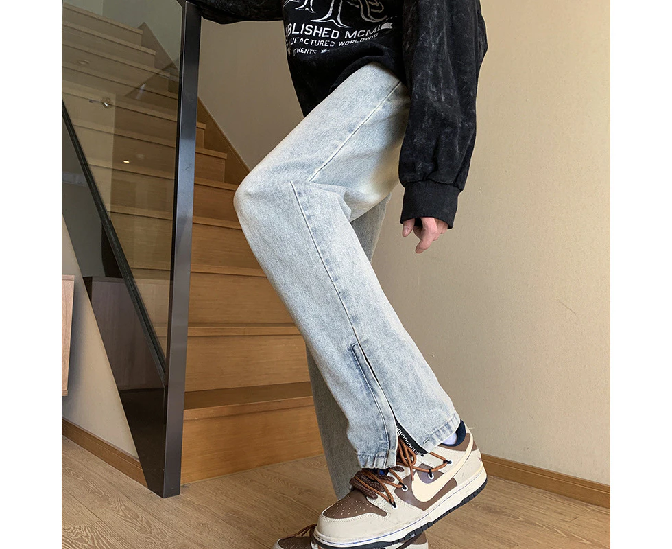 Hip-hop men's pants with side zipper slits design loose jeans