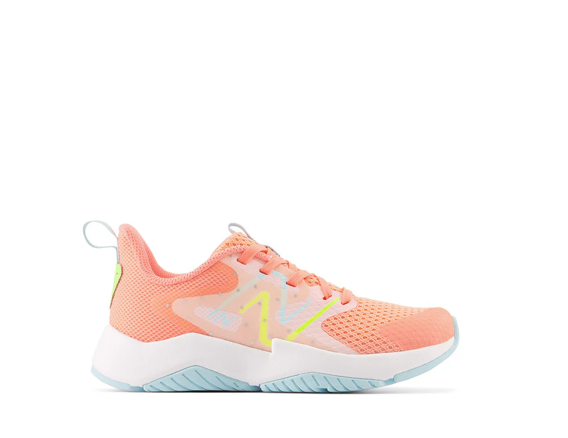 New Balance Youth Girls' Rave Run v2 Running Shoes - Grapefruit/Bleach Blue/Hi-Lite