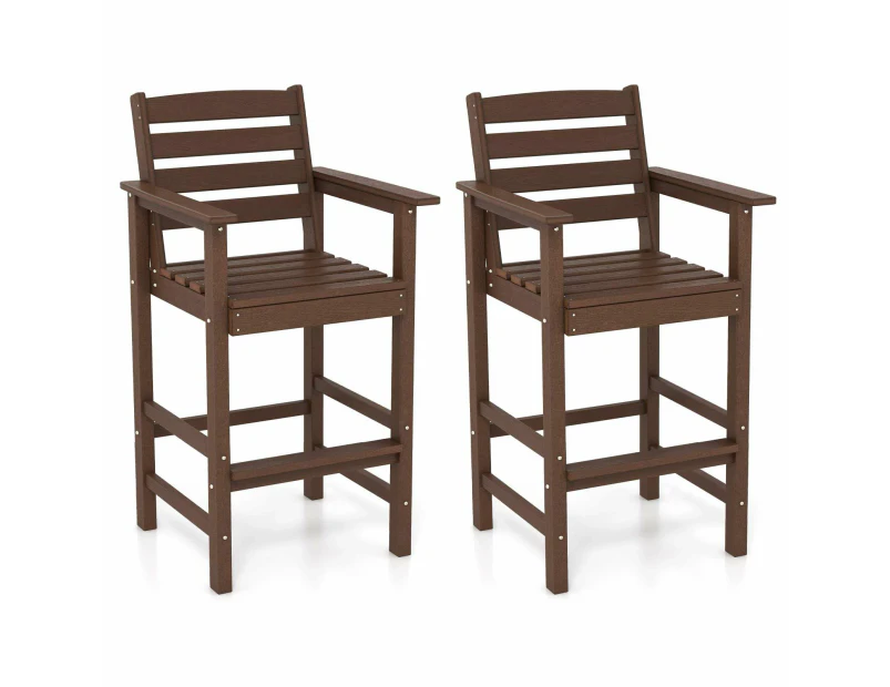 Costway 2x Outdoor Dining Chair Bar Chairs w/Wide Armrests & Footrest Patio Lounge Furniture Brown