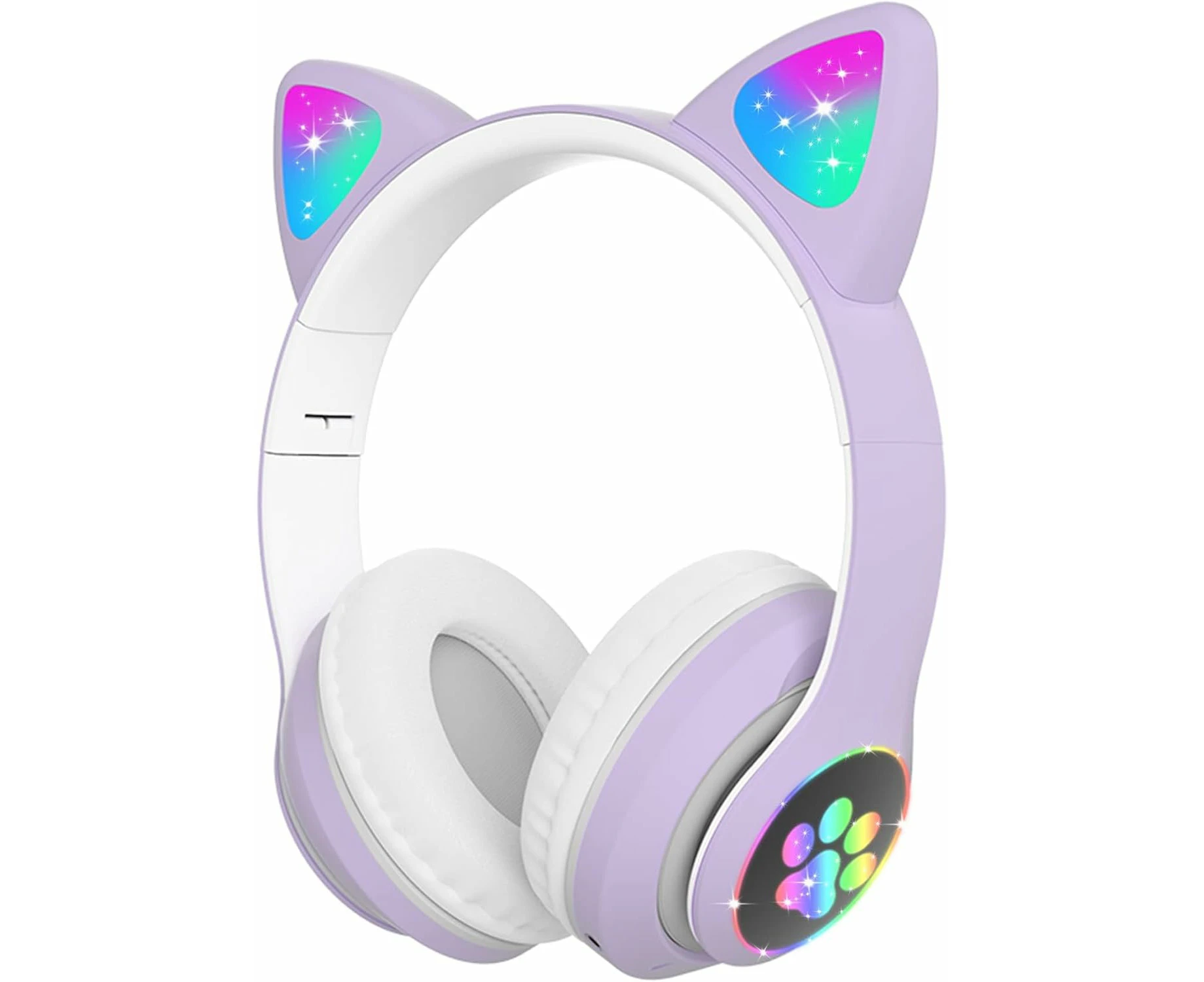 Kids Bluetooth Headphones for Girls Foldable Wireless Headset with LED Light Cat Ears and Microphone for School Tablet Cellphone PC Purple