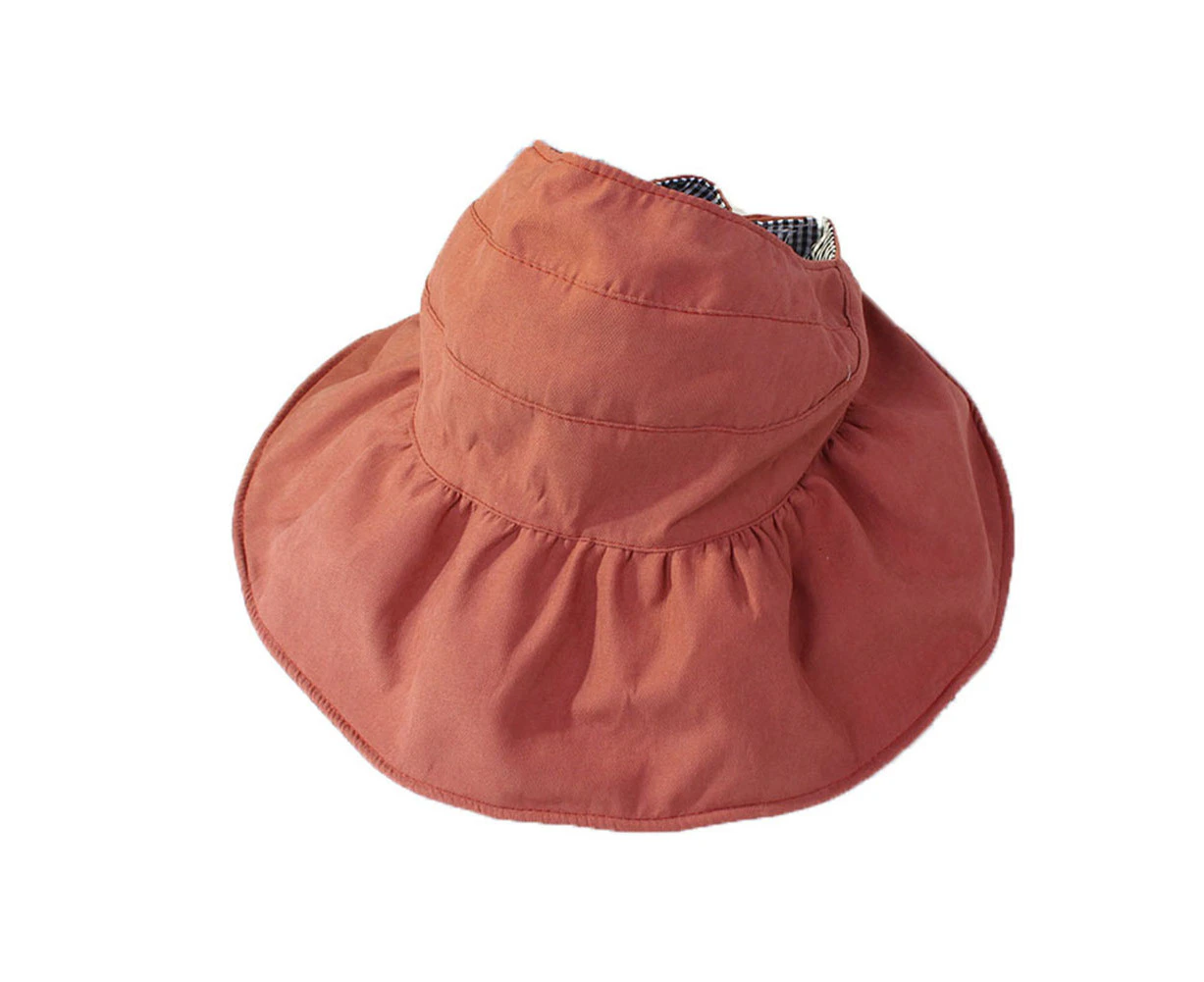 Baby Kids Girl Summer Wide Brim Empty Top Sunscreen Hat Beach Sunhat (Rust Red)